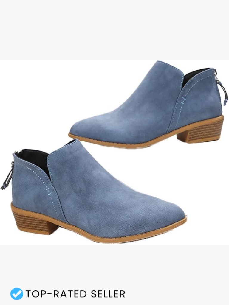 Ankle Booties Chunky Low Heel Side V Cut Casual Dress Boots Zip Closure